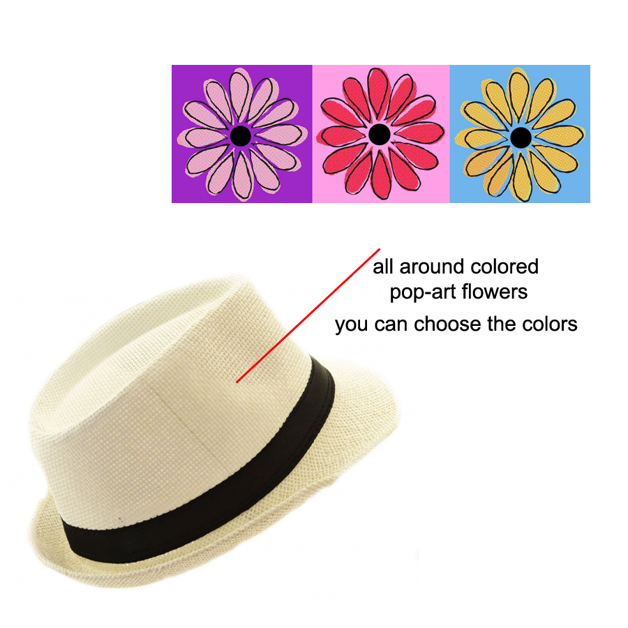 Custom Hand Painted Hat With Pop Art Flowers Elements