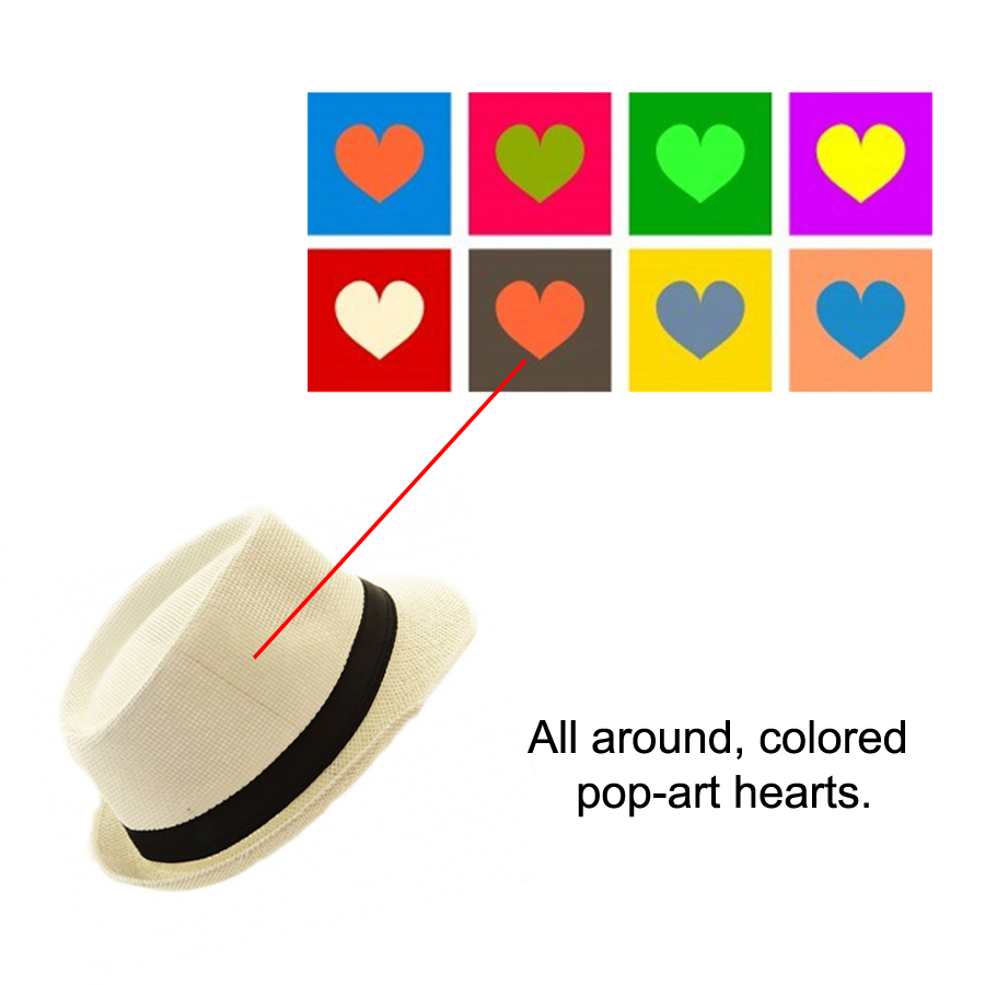 Custom Hand Painted Hat With Pop Art Hearts Elements