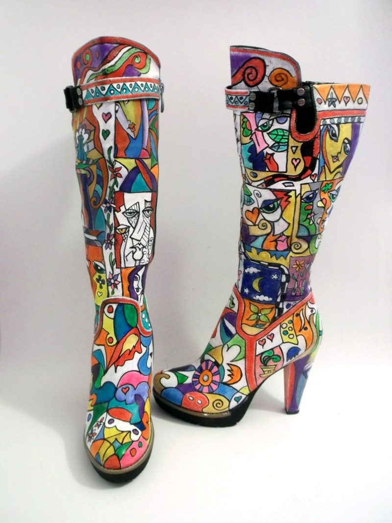Sold - Hand Painted Knee High Boots Be A Pop-art Icon