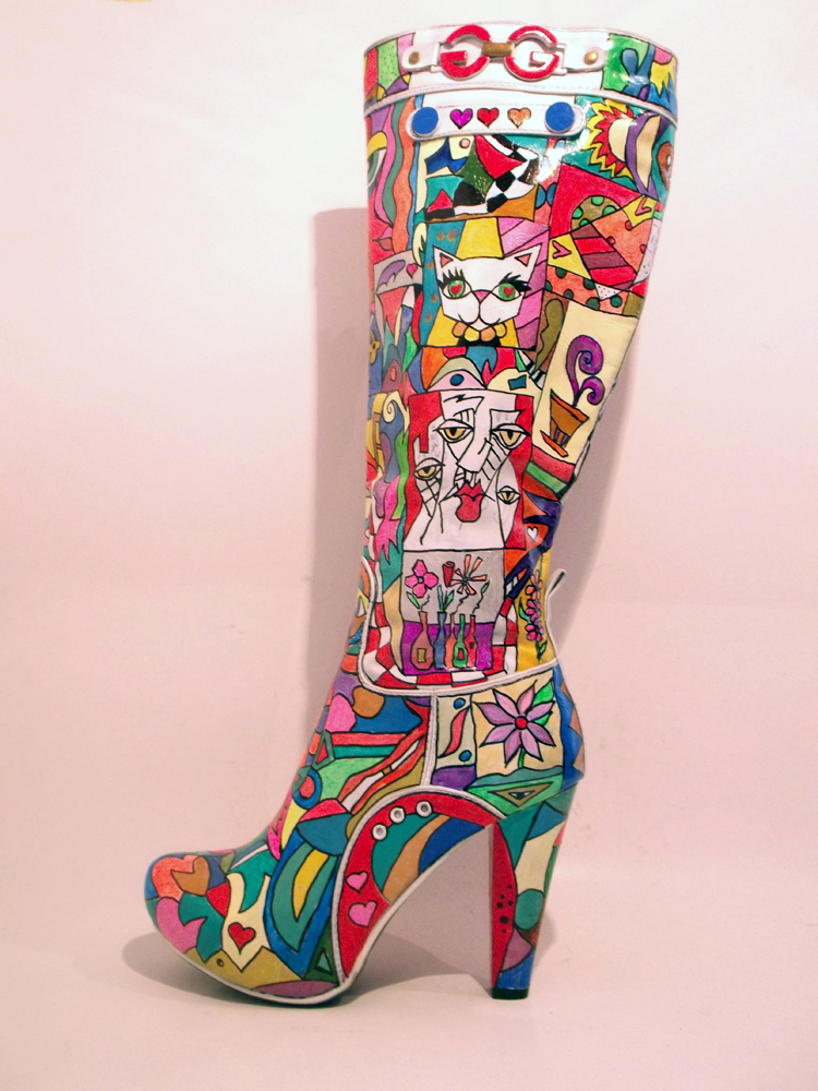 SOLD - Hand Painted Knee High Boots Pop-Art on Luulla