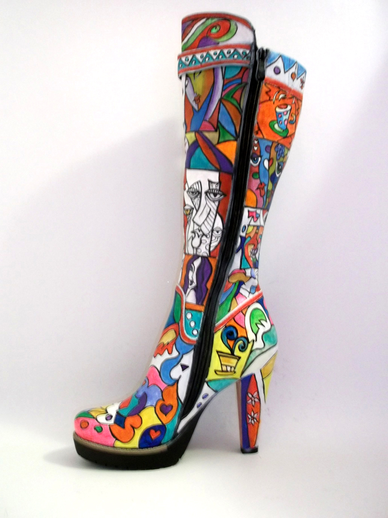 SOLD - Hand Painted Knee High Boots Be A Pop-art Icon on Luulla