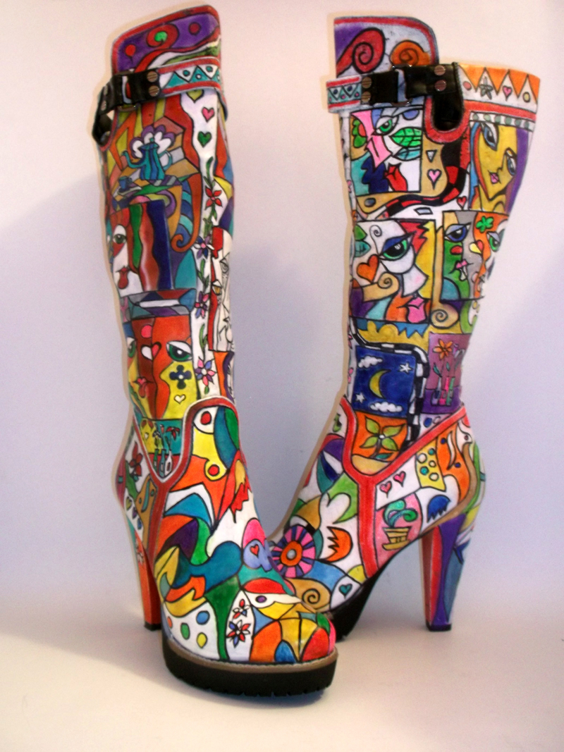 SOLD - Hand Painted Knee High Boots Be A Pop-art Icon on Luulla